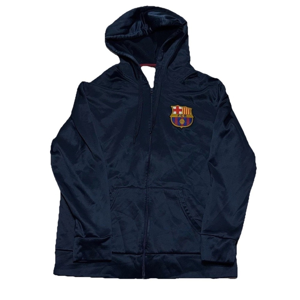FC Barcelona Hoodie‎ Mens Medium Navy Full Zip FCB Soccer Football Crest Messi